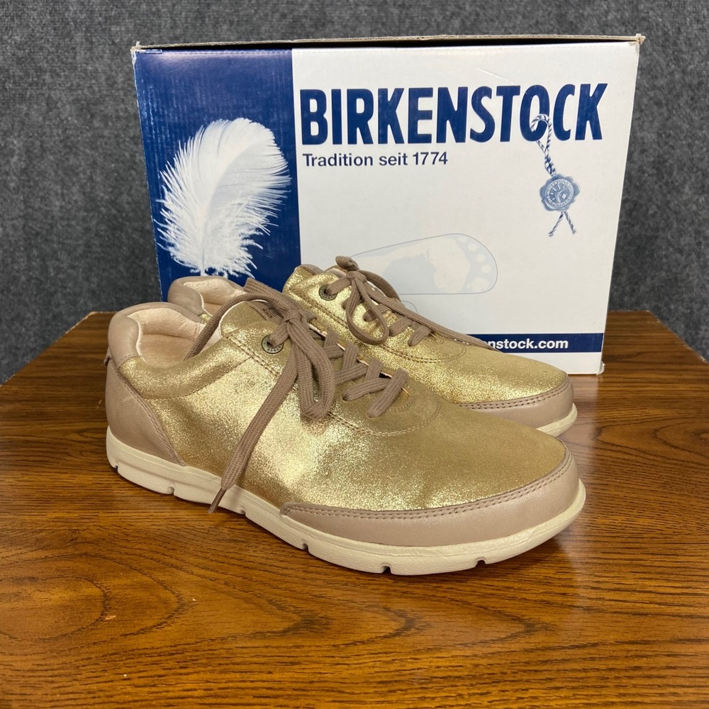 Birkenstock Manitoba Metallic Cappuccino Luna Sneakers Shoes Size 38 W7 Gold NIB